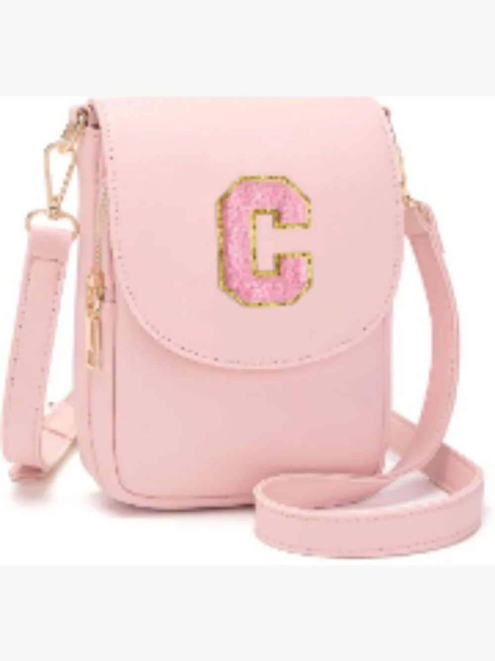 Small Crossbody Purse with Letter Embroidery Triple Compartment PU Leather Cell